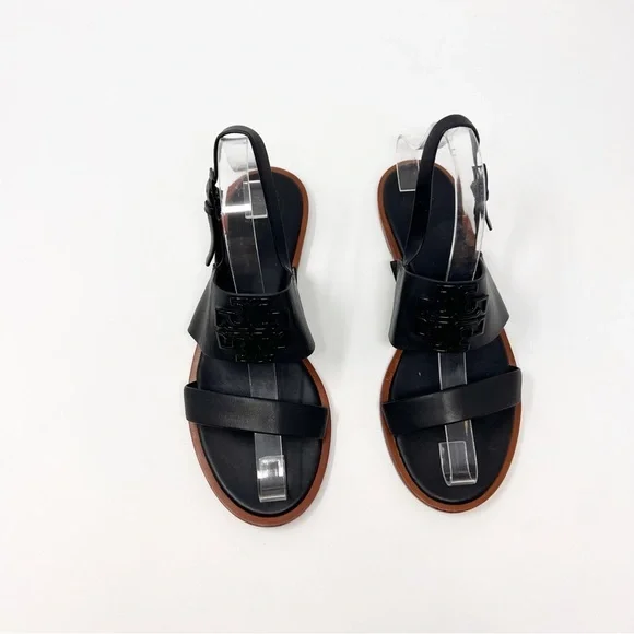 [Tory Burch] Classic Black Leather Logo Sandals